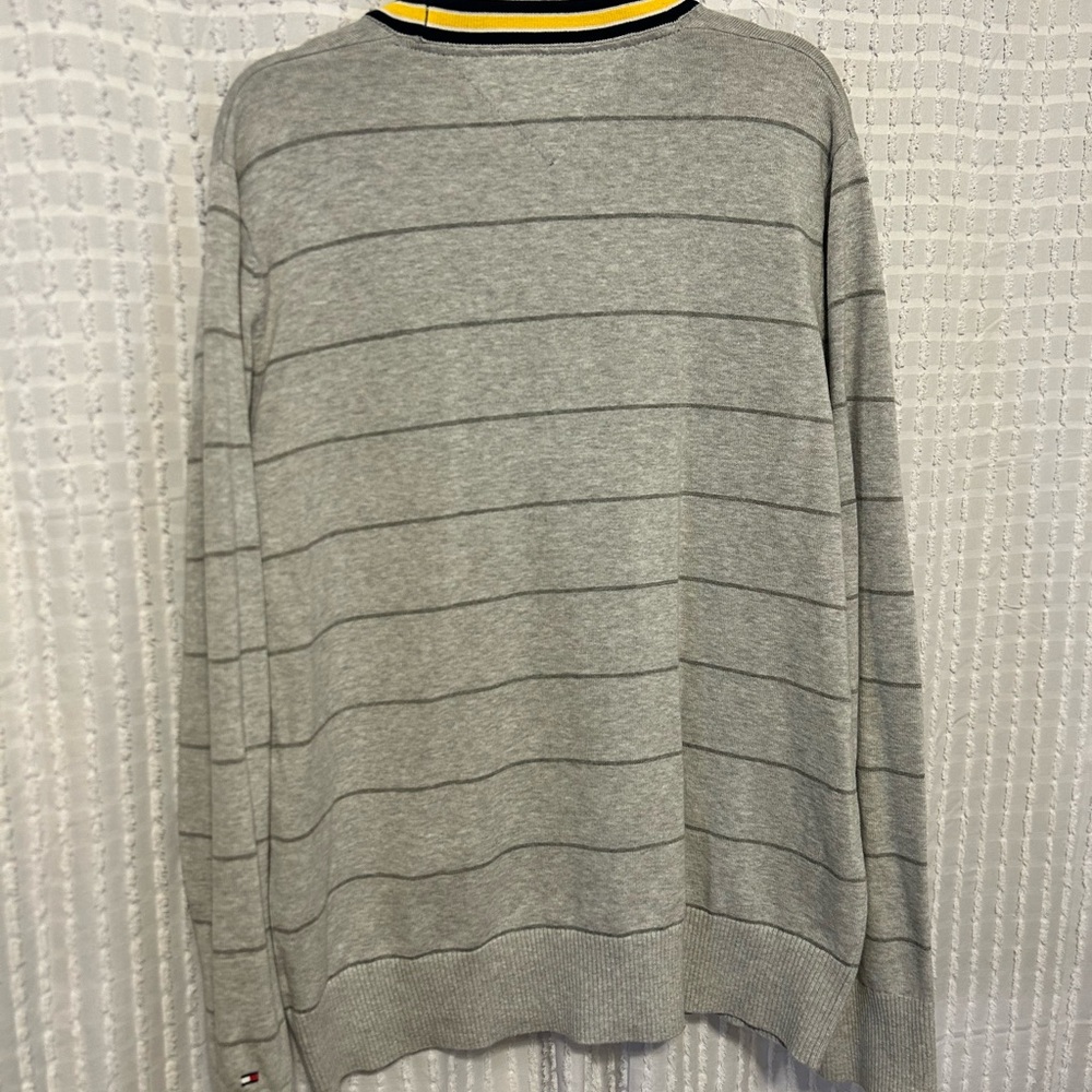 Tommy Hilfiger Mens Gray Striped V Neck Button Up Cardigan Sweater XL - Picture 7 of 11